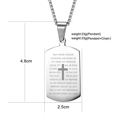 Stainless Steel Bible Cross Dog Tag Pendant Necklace