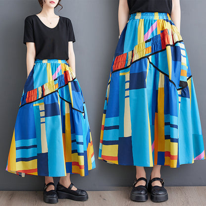 Fashion Casual Pure Cotton Contrast-color Versatile Slimming Loose Skirt