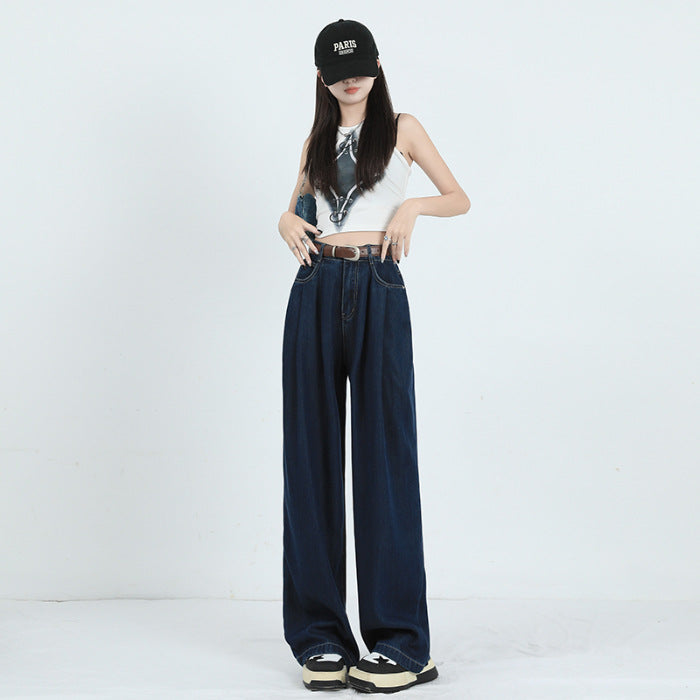 Korean Style Wide-leg Jeans High Waist Loose Pleated Straight Mop