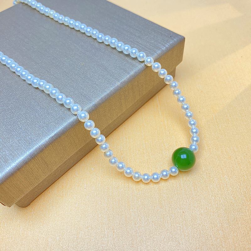 Sterling Silver Clavicle Chain White Jasper Green Chalcedony
