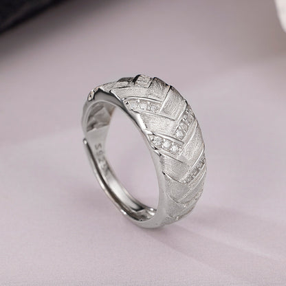 High-grade Light Luxury Woven Brushed Ring Women's 925 Sterling Silver Adjustable