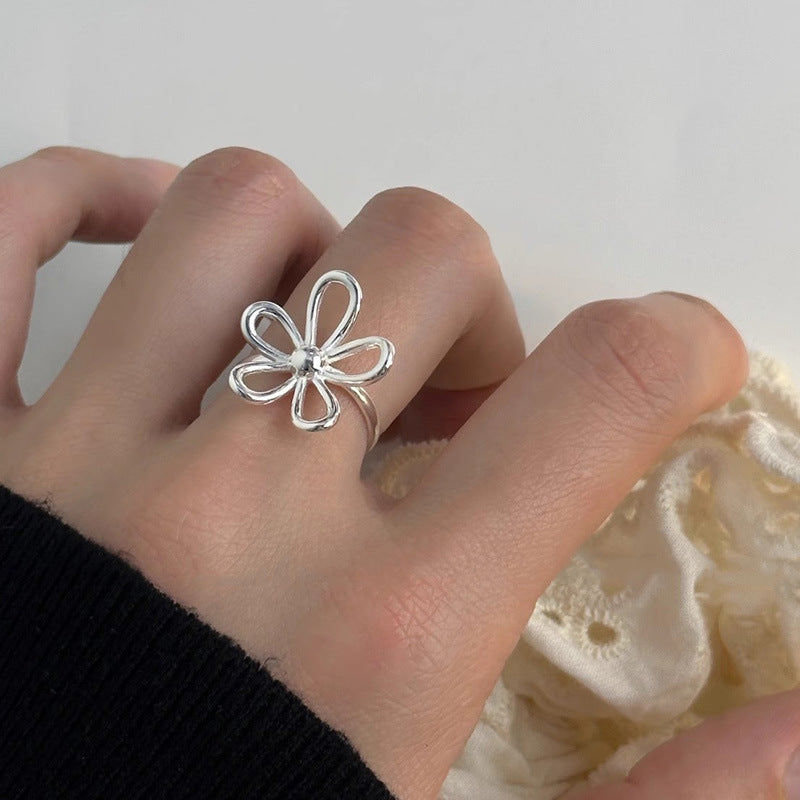 Sterling Silver Hollow Flower Ring For Women