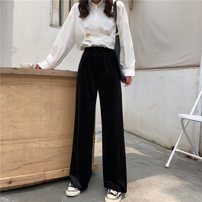 Draping Effect Gold Velvet Spring And Autumn Loose High Waist Straight Mopping Pants