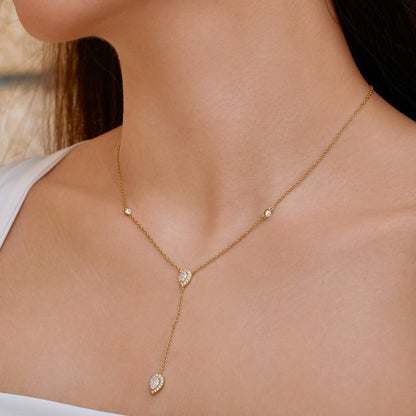 Silver S925 White Pear-shaped Water Drop Round Zirconium Inlaid Exquisite Design Clavicle Chain Necklace