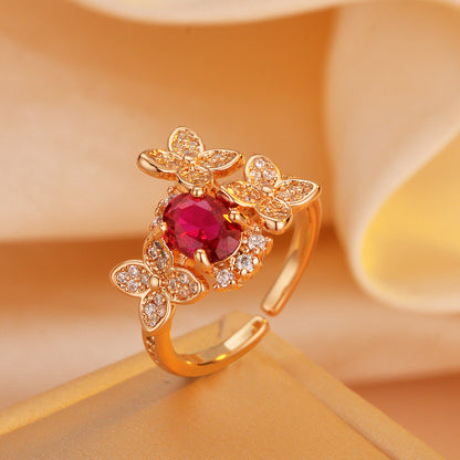 Women's Three-flower Gemstone Ring Design Fashion