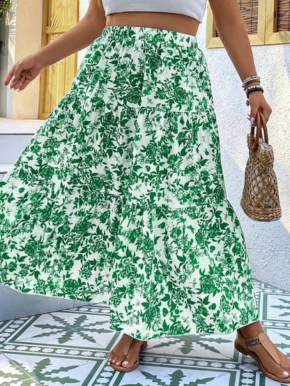 Plus Size Women's Printed Woven Skirt