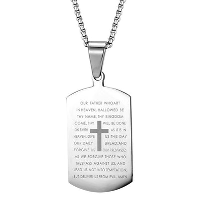 Stainless Steel Bible Cross Dog Tag Pendant Necklace