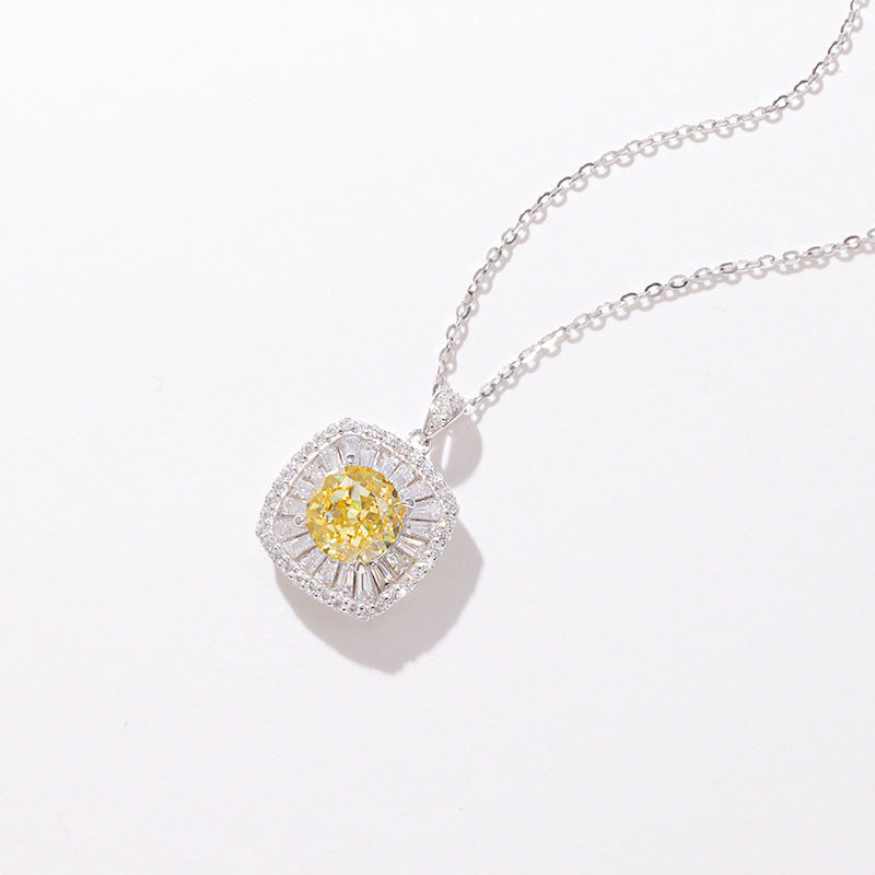 Fashion Design Yellow Zirconium Small Square Necklace