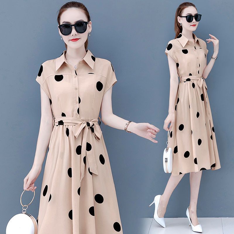 Women's Dotted Prints Waist Slimming Temperament Slimming Youth Dress