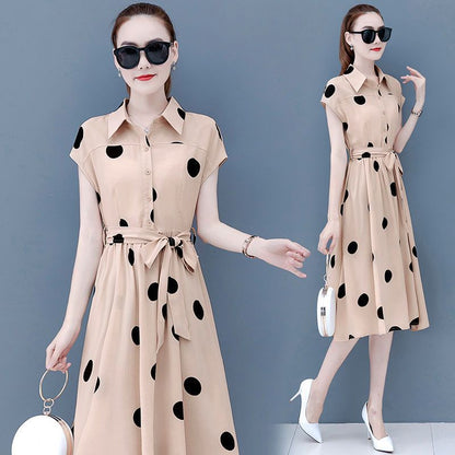 Women's Dotted Prints Waist Slimming Temperament Slimming Youth Dress