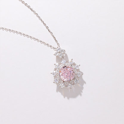 S925 Silver High Carbon Diamond Pendant Light Luxury High-grade Round Ice Flower Cut Necklace