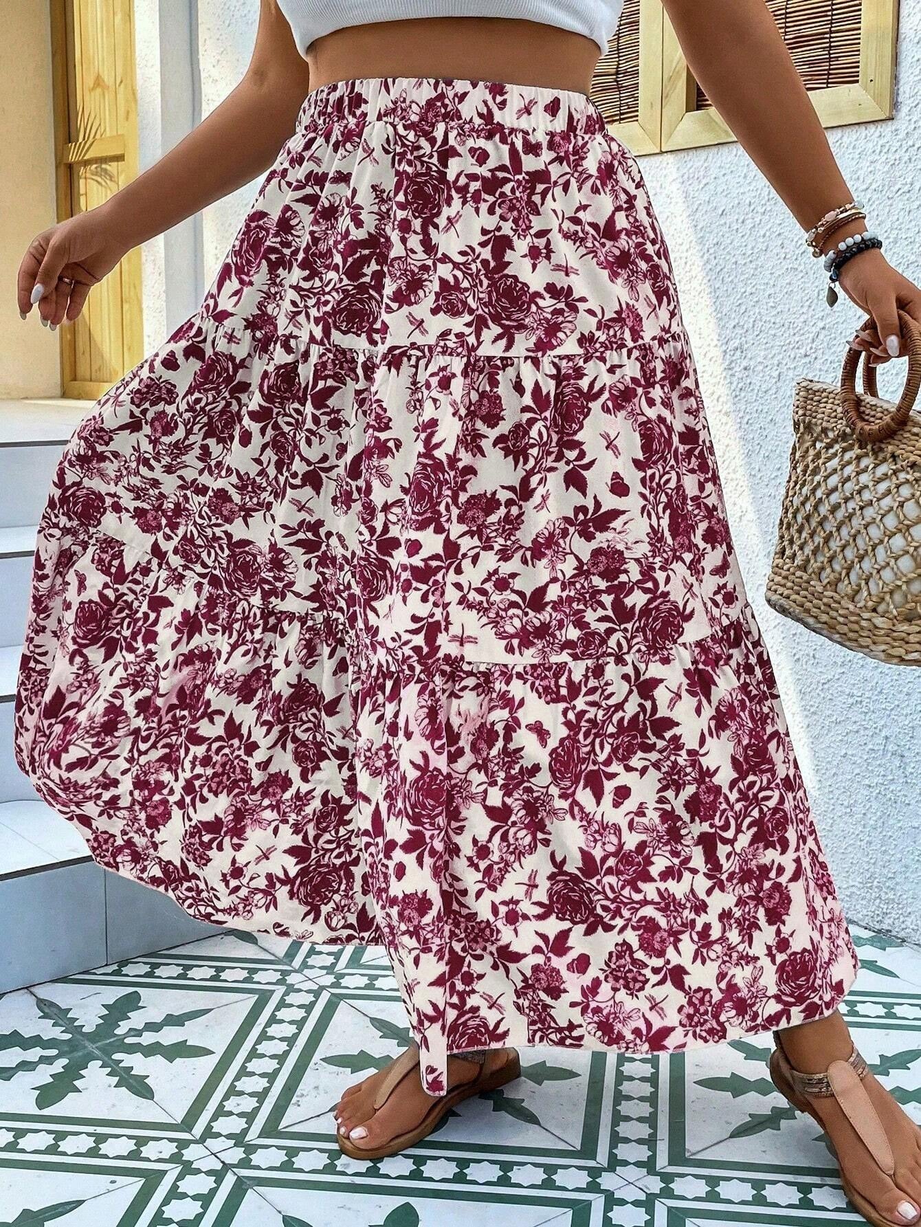 Plus Size Women's Printed Woven Skirt