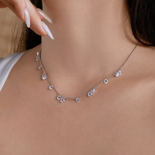 Silver S952 Water Drop Pear-shaped Zircon Perforated Sparkling Cool High-end Fashion Necklace