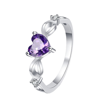 S925 Sterling Silver Natural Amethyst Heart-shaped Simple Women's Gemstone Ring