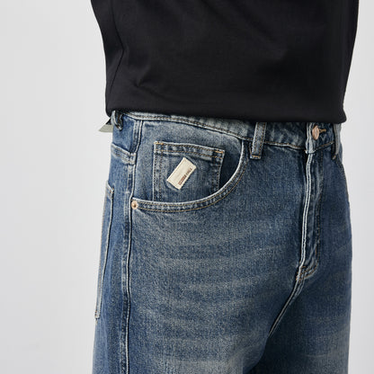 Men's Versatile Straight Leg Washed Jeans