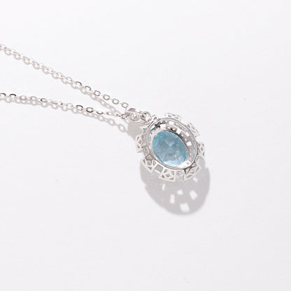 2024 New S925 Sterling Silver Blue Zirconium Ice Flower Cut Necklace