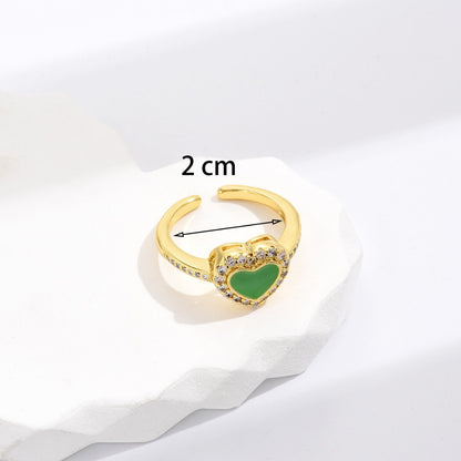 Adjustable Grass Green Love Heart-shaped Ring Female