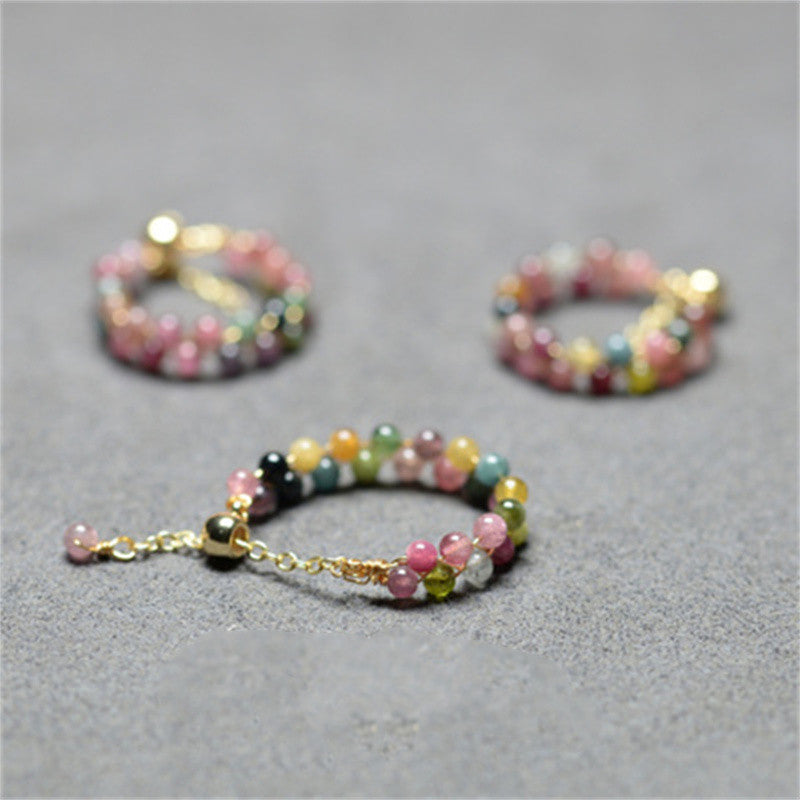 Natural Tourmaline Ring Women's Small Beads Crystal