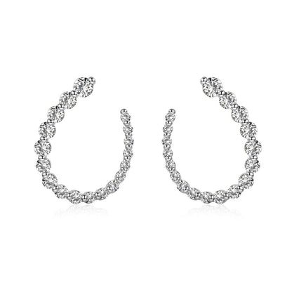 Silver S925 White Round Zirconium Inlaid Full Diamond Arrangement U-shaped Special-interest Design Trendy Earrings