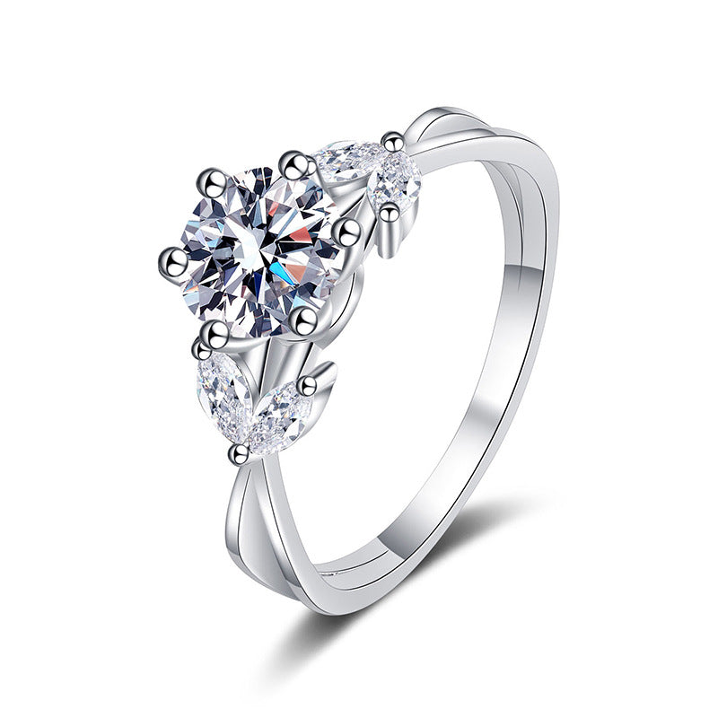 Sterling Silver Moissanite Ring Female Blooming Flower