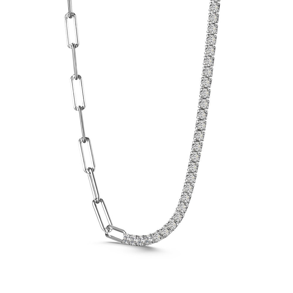 Silver S925 White Round Zirconium Inlaid Tennis Chain Clip Chain Double-piece Design Necklace