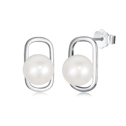 S925 Sterling Silver Freshwater Pearl Ear Studs High Sense Special Interest Light Luxury Ins Style