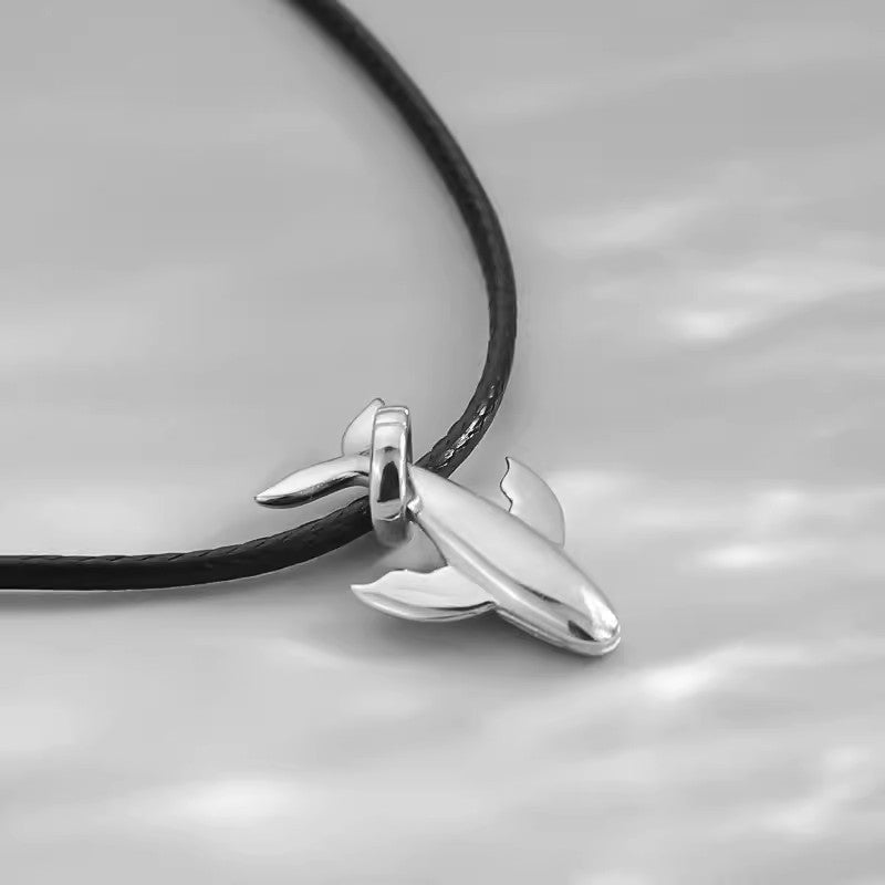 Sterling Silver Whale Drop Necklace Men's Trendy Simple