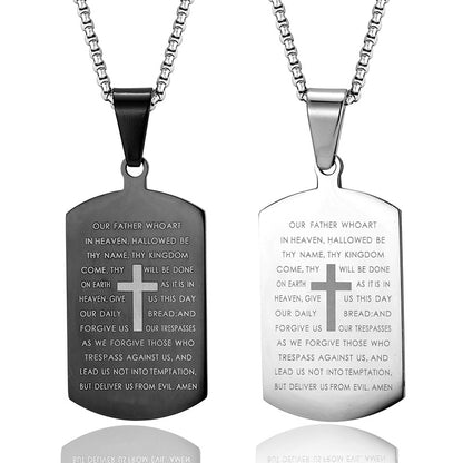 Stainless Steel Bible Cross Dog Tag Pendant Necklace