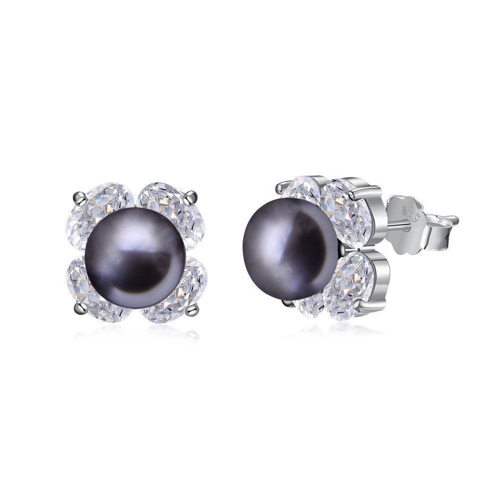 S925 Sterling Silver Freshwater Pearl Ear Studs High Sense Special Interest Light Luxury Ins Style