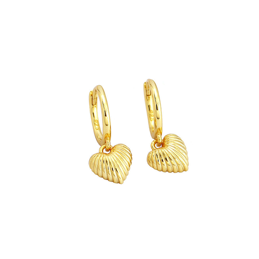 Silver Vintage Gold Heart-shaped Earrings Shell Pattern Women