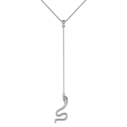 Silver S925 White Round Zirconium Inlaid Black Eye Snake Pendant Necklace