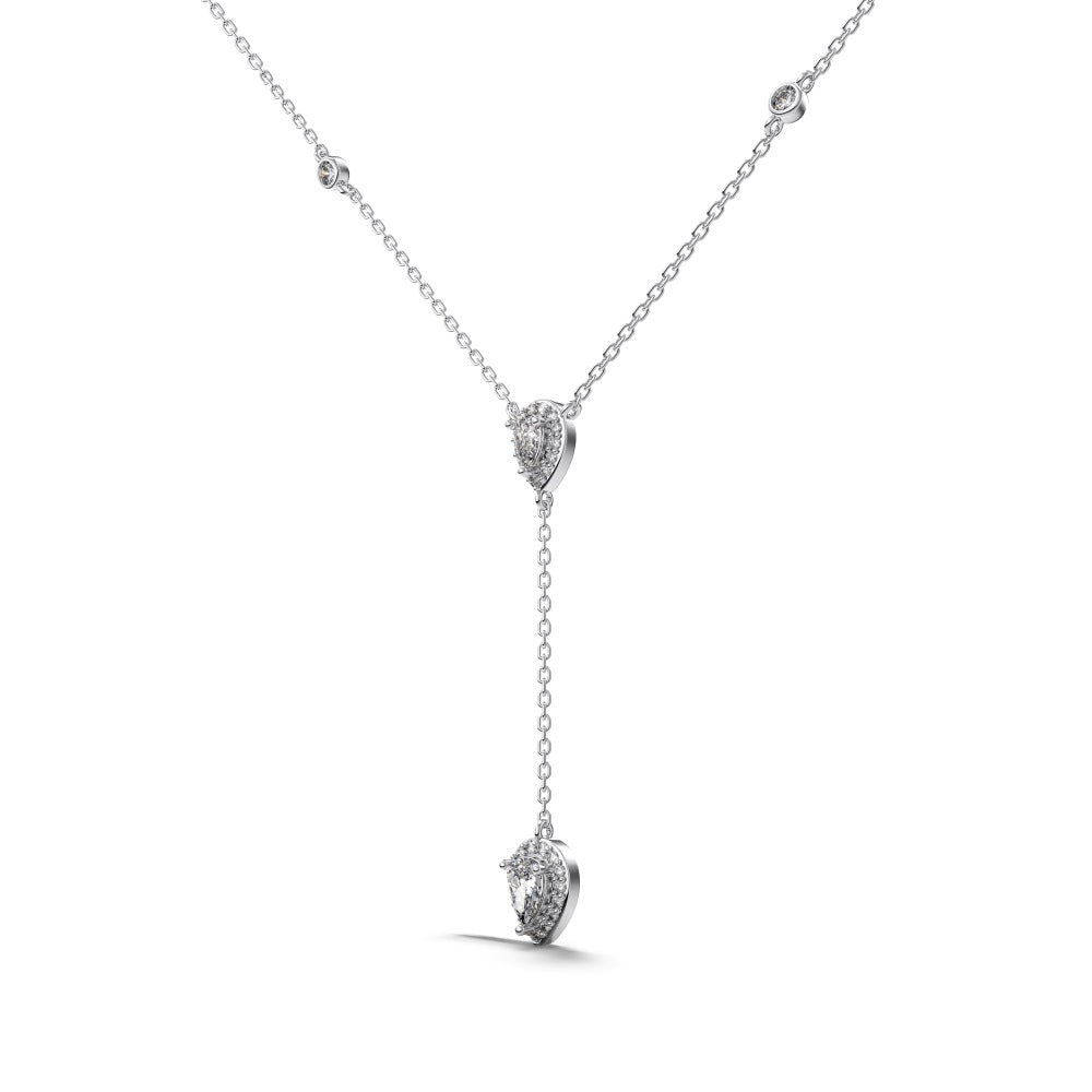 Silver S925 White Pear-shaped Water Drop Round Zirconium Inlaid Exquisite Design Clavicle Chain Necklace