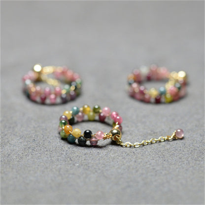 Natural Tourmaline Ring Women's Small Beads Crystal