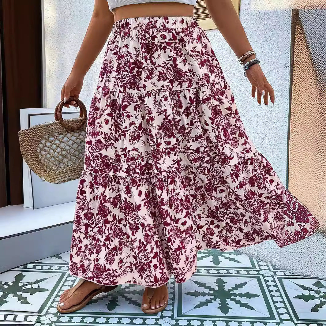 Plus Size Women's Printed Woven Skirt