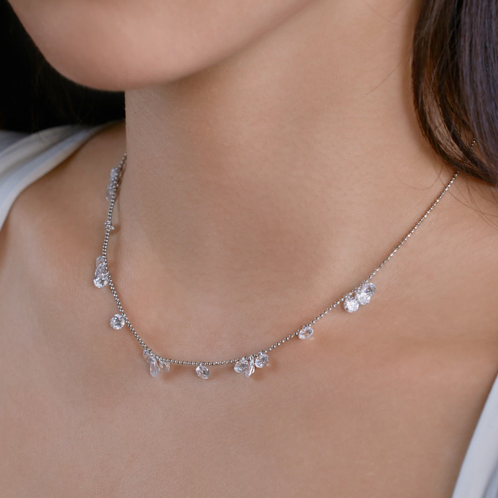 Silver S952 Water Drop Pear-shaped Zircon Perforated Sparkling Cool High-end Fashion Necklace