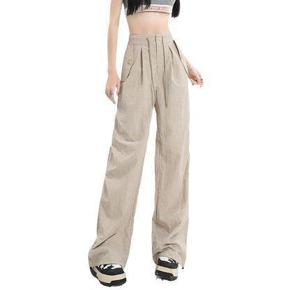 American High Street Cool Drawstring Lace-up Casual High Waist Wide Leg Pants