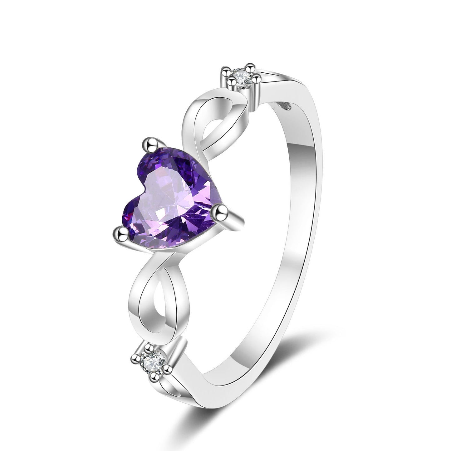 S925 Sterling Silver Natural Amethyst Heart-shaped Simple Women's Gemstone Ring