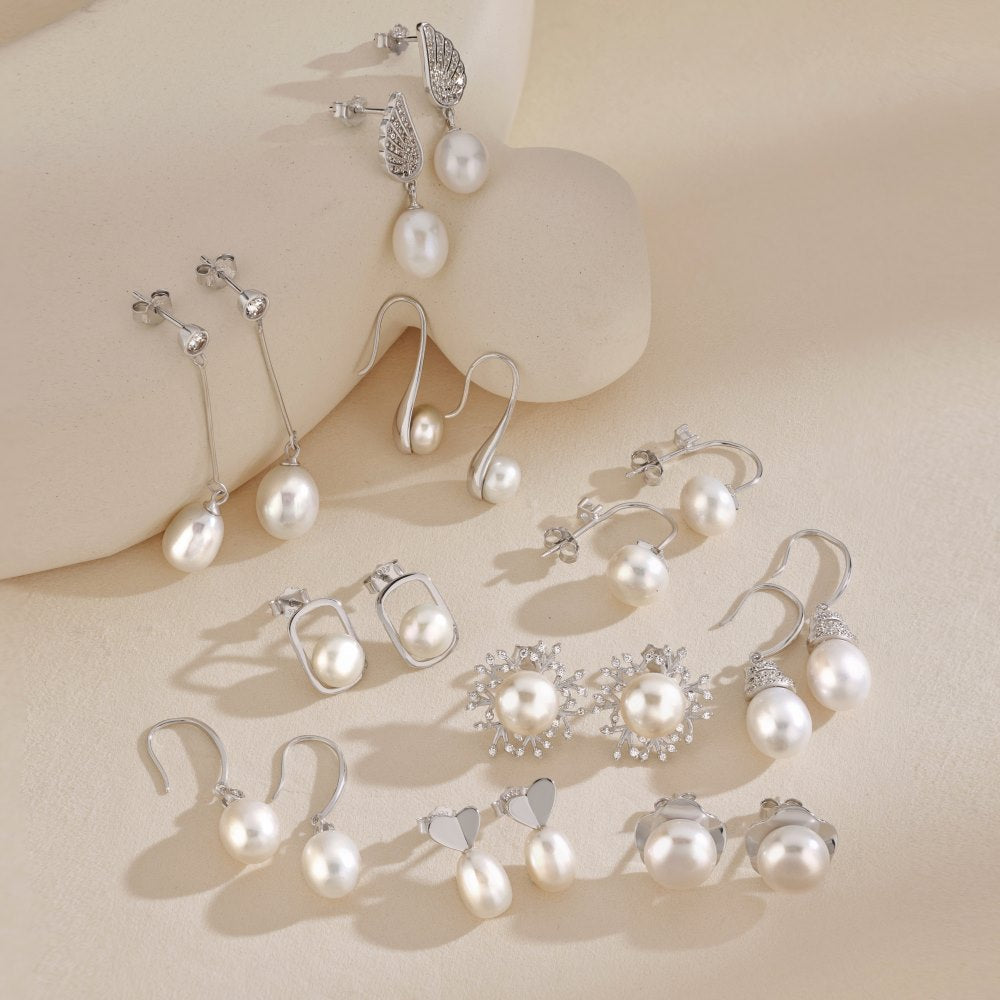 S925 Sterling Silver Freshwater Pearl Ear Studs High Sense Special Interest Light Luxury Ins Style