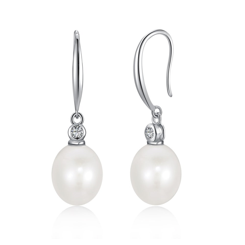 S925 Sterling Silver Freshwater Pearl Ear Studs High Sense Special Interest Light Luxury Ins Style