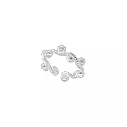 Sterling Silver Round Beads Wave Ring For Women