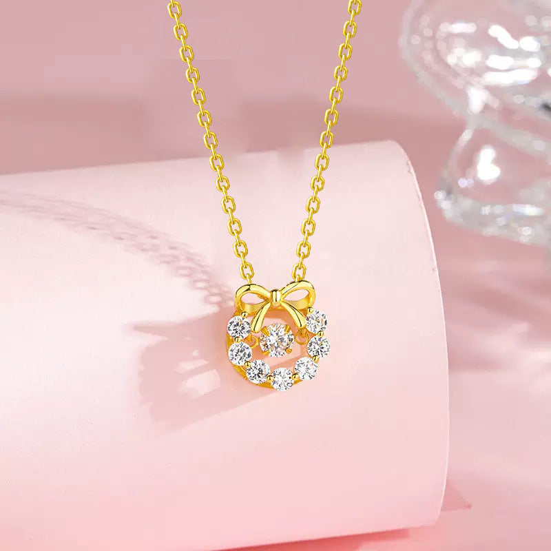 S925 Sterling Silver Smart Zircon Bow Necklace