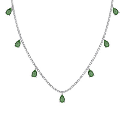 Silver S925 Pear-shaped Drop-shaped Inlaid Fringed Zircon Small Pendant Necklace