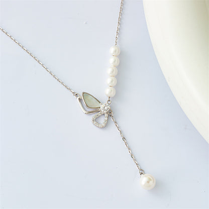 925 Sterling Silver Fashion Pearl Bow Necklace