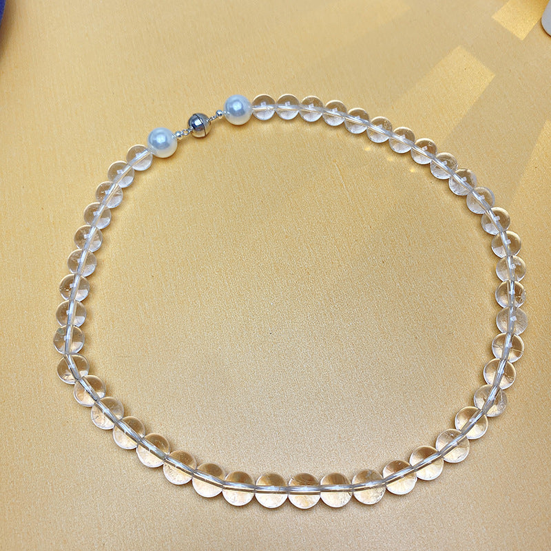 Silver Natural White Crystal Necklace Round Beads Fashion