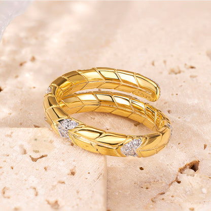 S925 Sterling Silver Antique Snake-shaped Inlaid Zirconium Ring Light Luxury High-end Sense