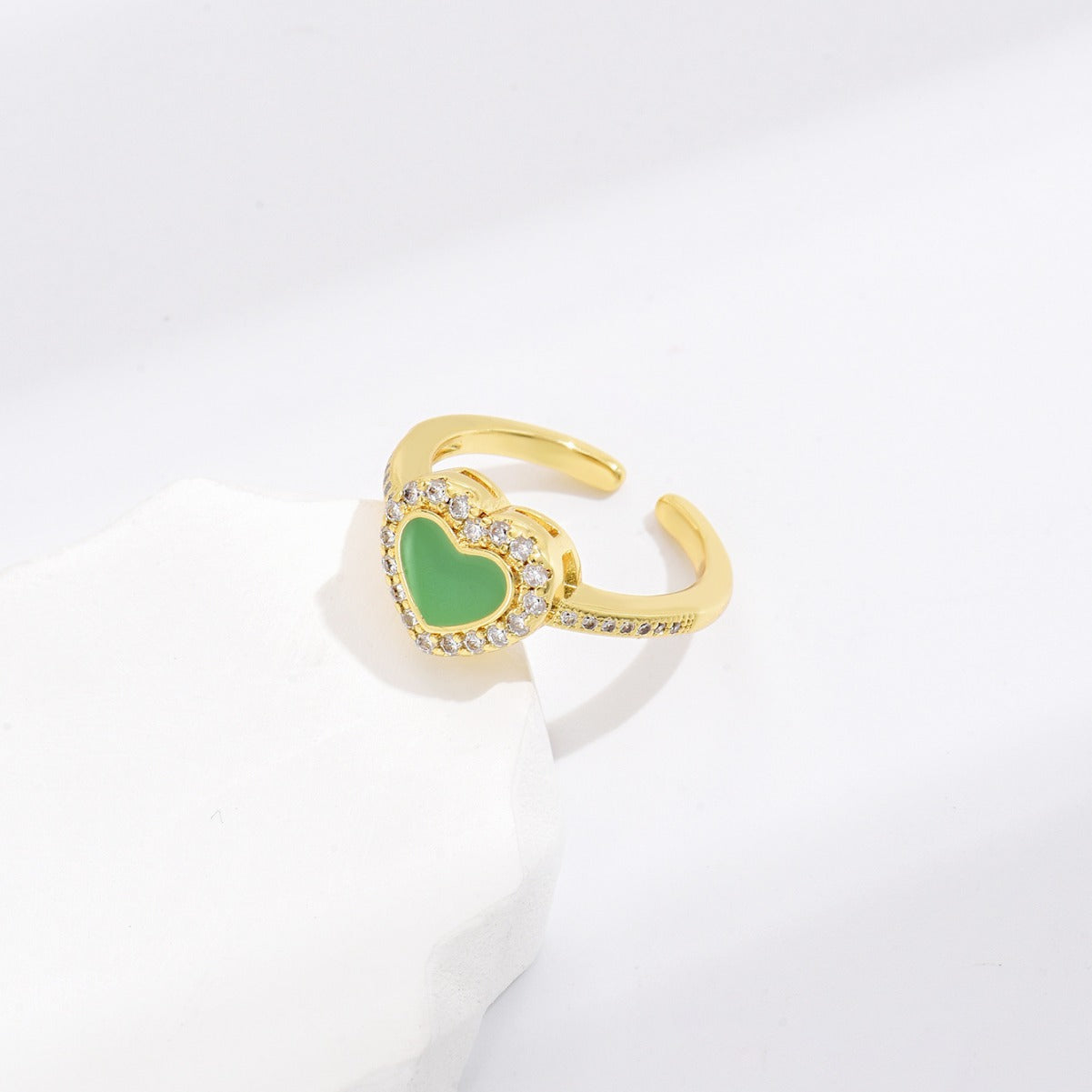 Adjustable Grass Green Love Heart-shaped Ring Female