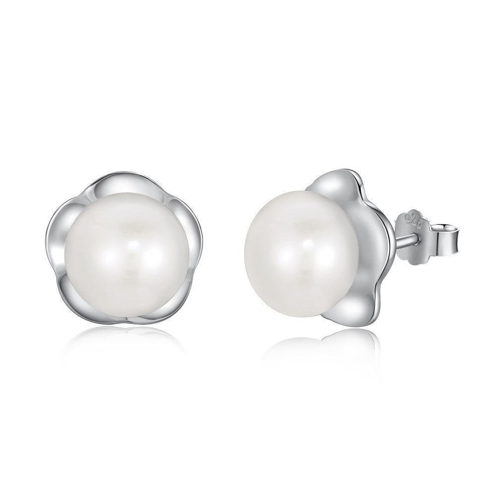 S925 Sterling Silver Freshwater Pearl Ear Studs High Sense Special Interest Light Luxury Ins Style