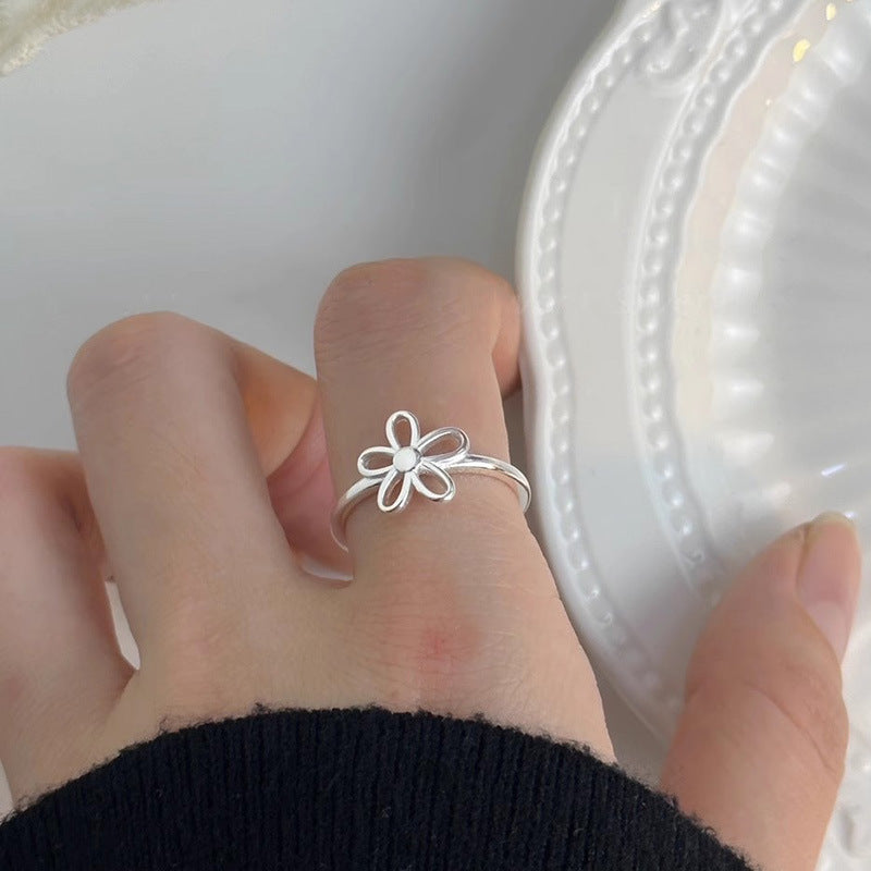 Sterling Silver Hollow Flower Ring For Women