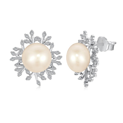 S925 Sterling Silver Freshwater Pearl Ear Studs High Sense Special Interest Light Luxury Ins Style