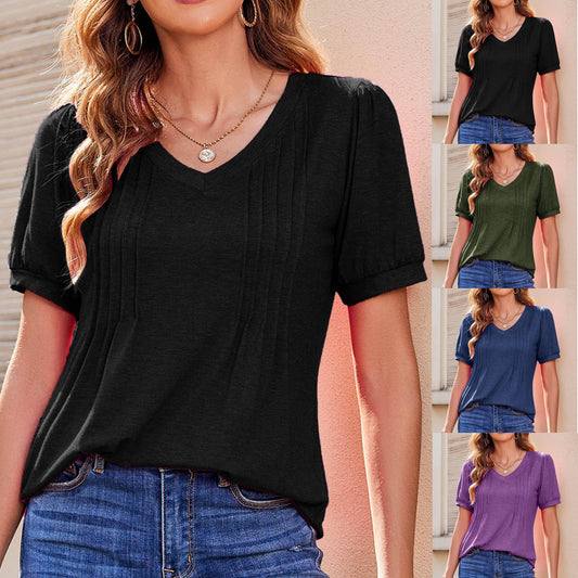 Women's Tops V-neck Loose Stripes Short Sleeve